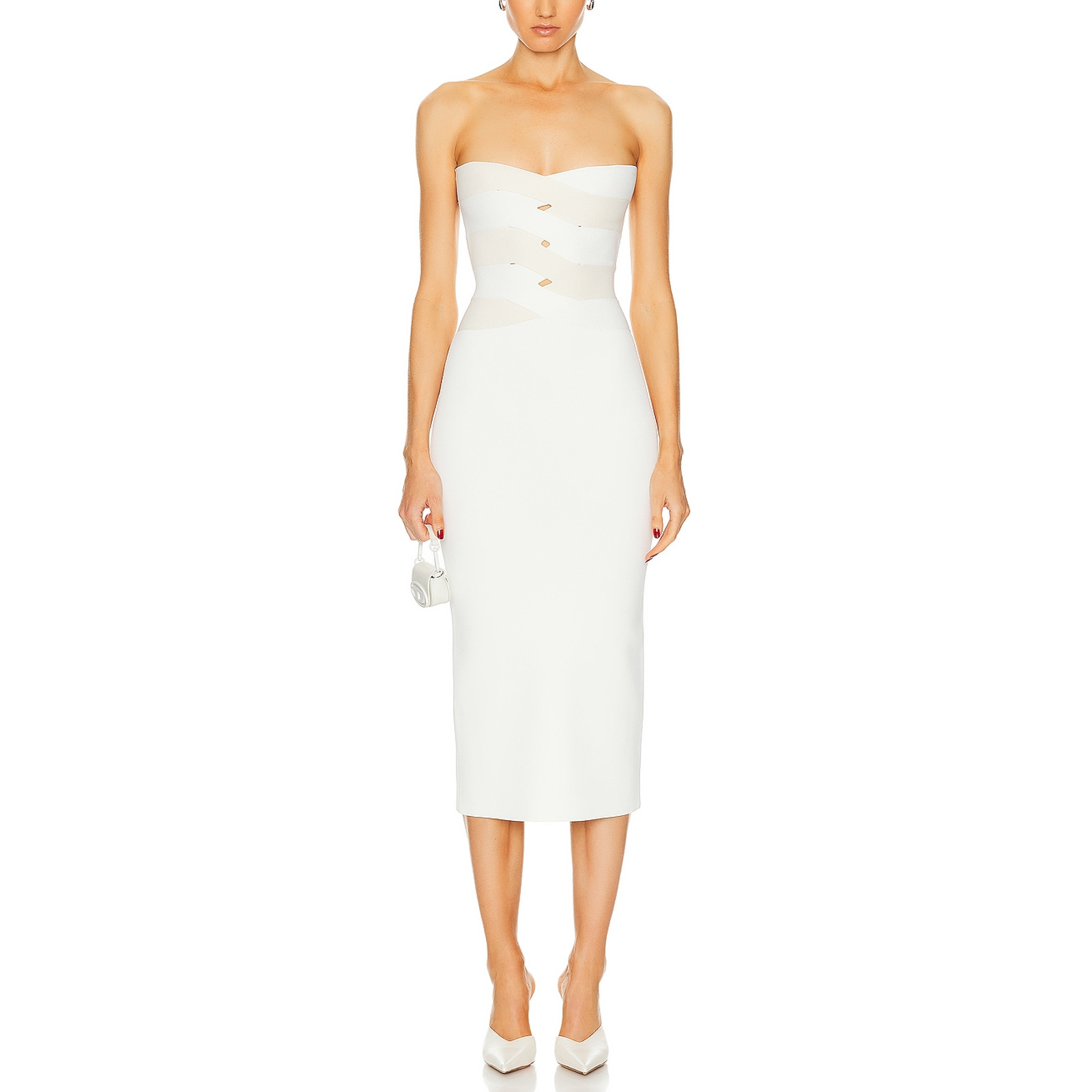 Dion Lee Strapless Cream Interlocking Weave Midi Dress Size S